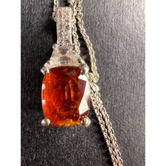 NEW tangerine kyanite and zircon pendant chain in rhodium over sterling silver - Picture 14 of 16